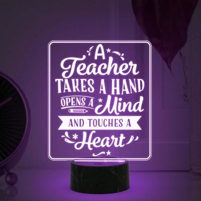 A teacher takes a hand opens a mind Engraved night lamp with Automatic Color Changing Light Appreciation Gifts for Teacher Retirement Gift for Teacher  Teacher's Day Gift