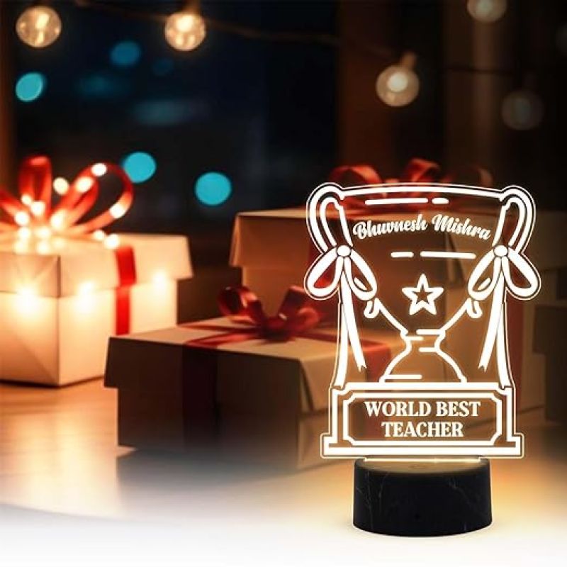World Best Teacher night lamp with Warm white Light Customized with Name Teachers Day Gift  School & College Teacher Gift