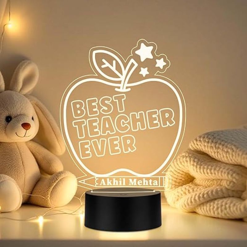 3D Illusion Best Teacher Ever Apple Shape Design Led Night Lamp with Warm White Light Customized with Name  Best Gift for Teacher