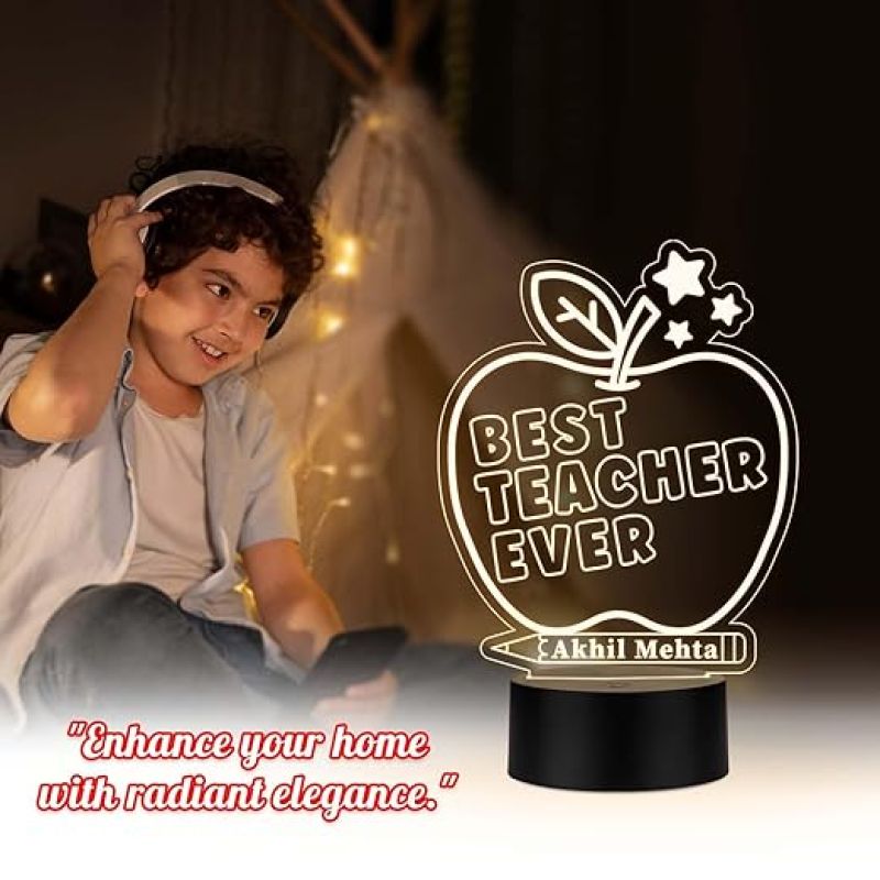 3D Illusion Best Teacher Ever Apple Shape Design Led Night Lamp with Warm White Light Customized with Name  Best Gift for Teacher