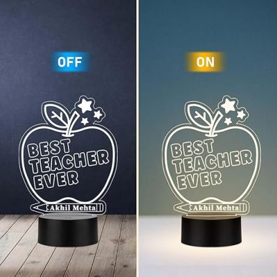 3D Illusion Best Teacher Ever Apple Shape Design Led Night Lamp with Warm White Light Customized with Name  Best Gift for Teacher