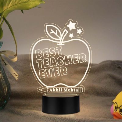 3D Illusion Best Teacher Ever Apple Shape Design Led Night Lamp with Warm White Light Customized with Name  Best Gift for Teacher