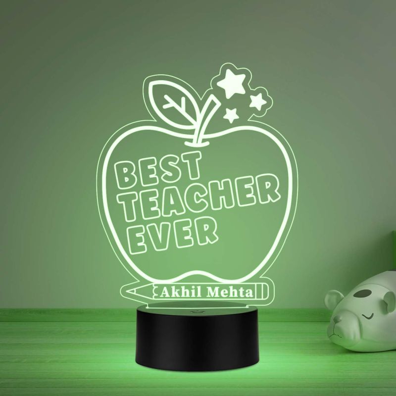 3D Illusion Best teacher ever Apple Shape Design Led night lamp with Multicolored Light Customized with Name  Best Gift for Teacher