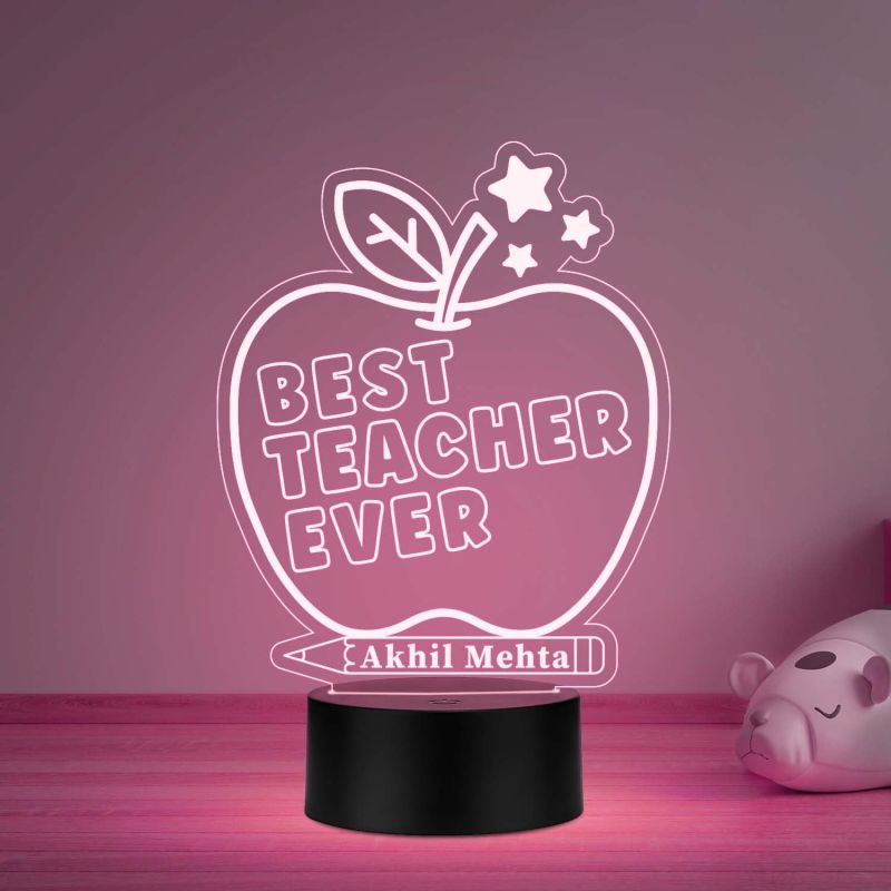 3D Illusion Best teacher ever Apple Shape Design Led night lamp with Multicolored Light Customized with Name  Best Gift for Teacher