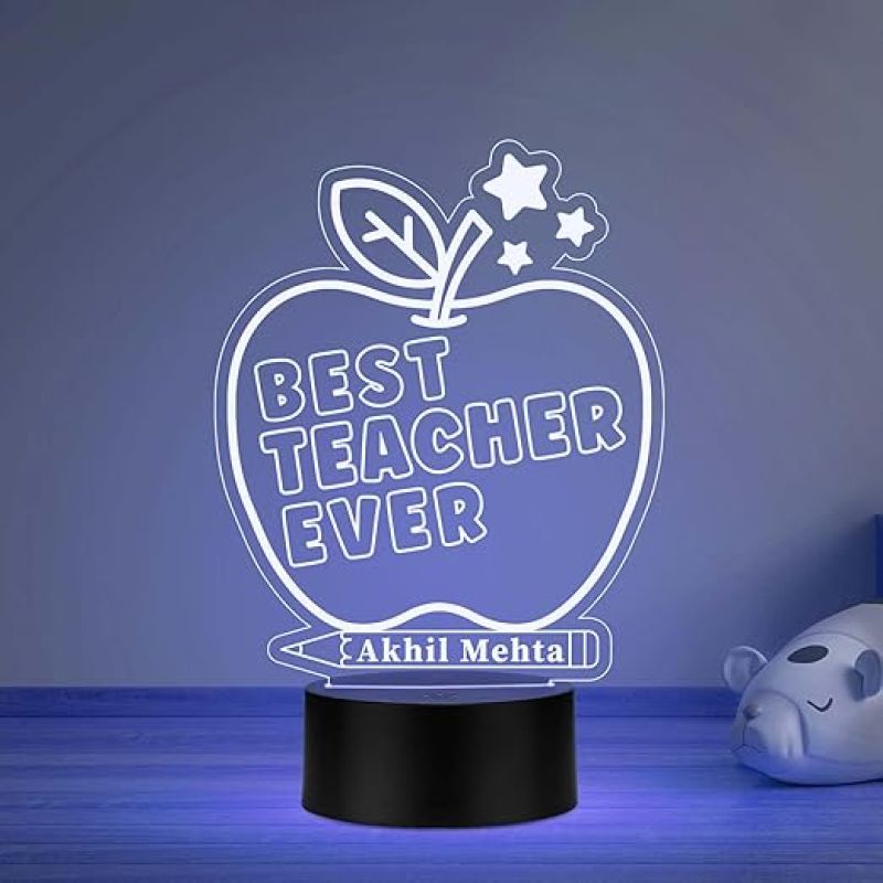 3D Illusion Best teacher ever Apple Shape Design Led night lamp with Multicolored Light Customized with Name  Best Gift for Teacher