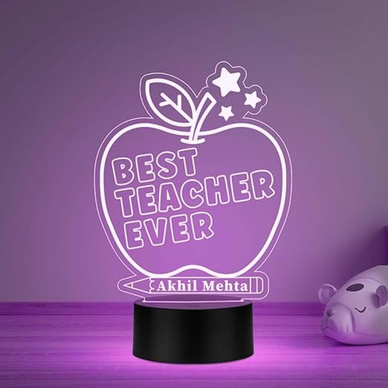 3D Illusion Best teacher ever Apple Shape Design Led night lamp with Multicolored Light Customized with Name  Best Gift for Teacher