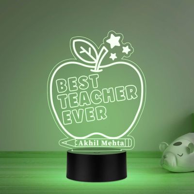 3D Illusion Best teacher ever Apple Shape Design Led night lamp with Multicolored Light Customized with Name  Best Gift for Teacher