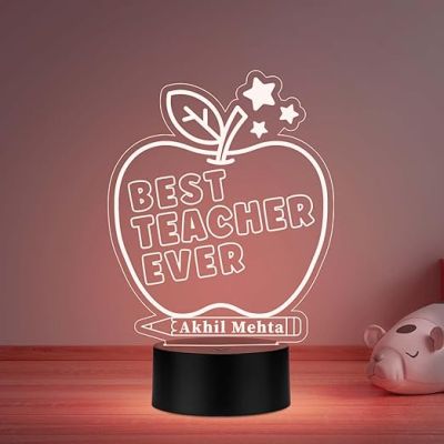 3D Illusion Best teacher ever Apple Shape Design Led night lamp with Multicolored Light Customized with Name  Best Gift for Teacher