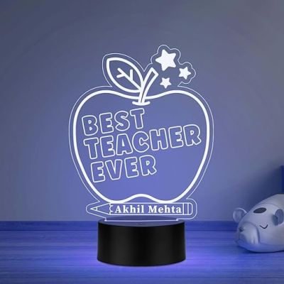 3D Illusion Best teacher ever Apple Shape Design Led night lamp with Multicolored Light Customized with Name  Best Gift for Teacher