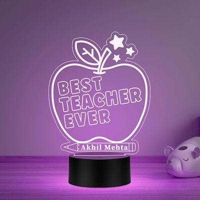 3D Illusion Best teacher ever Apple Shape Design Led night lamp with Multicolored Light Customized with Name  Best Gift for Teacher