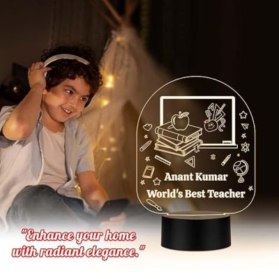 World Best Teacher Night Lamp with Warm White Light Customized with Name Teachers Day Gift