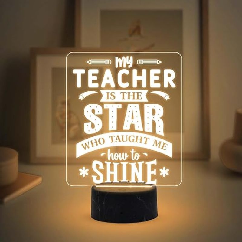 Teacher Gift for Women Men Acrylic Night Lamp Best Gift for Teachers Day Warm White Light Teachers Day Gift for Madam & Sir School Teacher Gift Desk Table Lamp