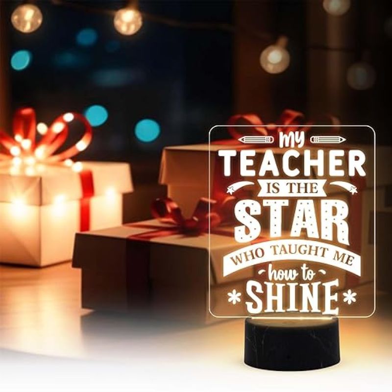 Teacher Gift for Women Men Acrylic Night Lamp Best Gift for Teachers Day Warm White Light Teachers Day Gift for Madam & Sir School Teacher Gift Desk Table Lamp