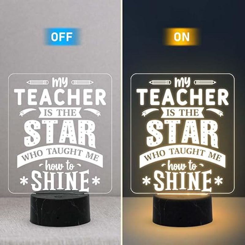 Teacher Gift for Women Men Acrylic Night Lamp Best Gift for Teachers Day Warm White Light Teachers Day Gift for Madam & Sir School Teacher Gift Desk Table Lamp