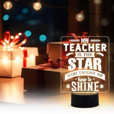 Teacher Gift for Women Men Acrylic Night Lamp Best Gift for Teachers Day Warm White Light Teachers Day Gift for Madam & Sir School Teacher Gift Desk Table Lamp