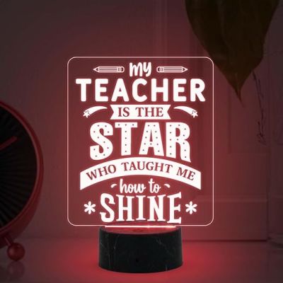 Teacher Gift for Women Men Acrylic Night Lamp Best Gift for Teachers Day Multicolored Light Teachers Day Gift for Madam & Sir School Teacher Gift Desk Table Lamp