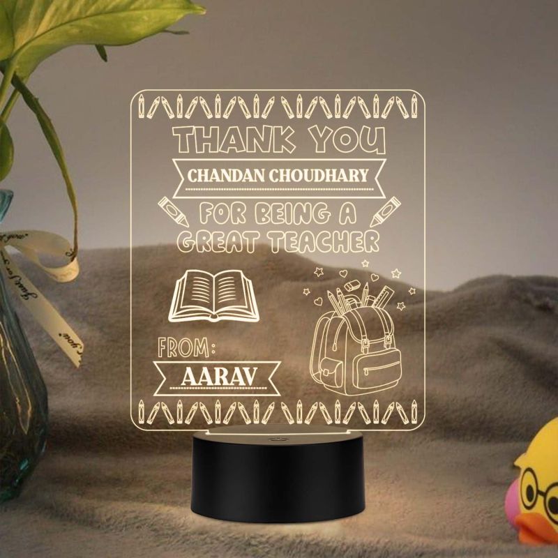Personalized Thankyou for Being A Great Teacher Engraved Night Lamp Warm White Light School Teacher Gift Desk Table Lamp