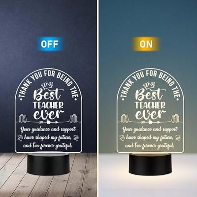 Best Teacher Ever Acrylic LED Desk Table Lamp  Teachers Day Gift  Best Gift for Teacher Special  Warm White Light
