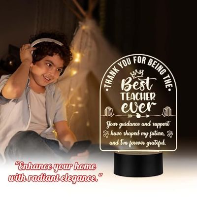 Best Teacher Ever Acrylic LED Desk Table Lamp  Teachers Day Gift  Best Gift for Teacher Special  Warm White Light