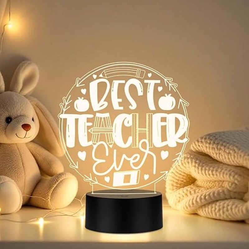 Best Teacher Ever Ever Engraved Acrylic Night Lamp Birthday Gift for Teachers by Students Teachers Day Gift Thankyou Gift for Madam & Sir Warm White Light