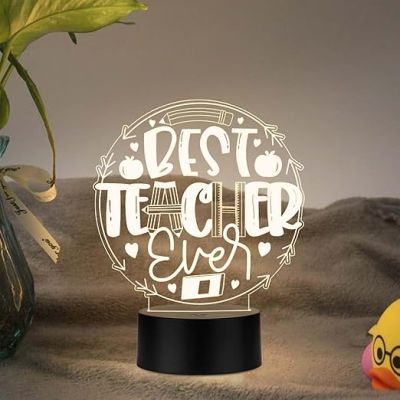 Best Teacher Ever Ever Engraved Acrylic Night Lamp Birthday Gift for Teachers by Students Teachers Day Gift Thankyou Gift for Madam & Sir Warm White Light
