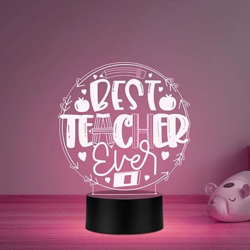 Best Teacher Ever Ever Engraved Acrylic Night Lamp Birthday Gift for Teachers by Students  Teachers Day Gift  Thankyou Gift for Madam & Sir  Multicolored Light