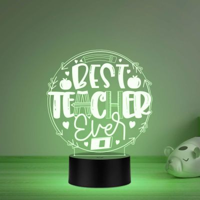 Best Teacher Ever Ever Engraved Acrylic Night Lamp Birthday Gift for Teachers by Students  Teachers Day Gift  Thankyou Gift for Madam & Sir  Multicolored Light