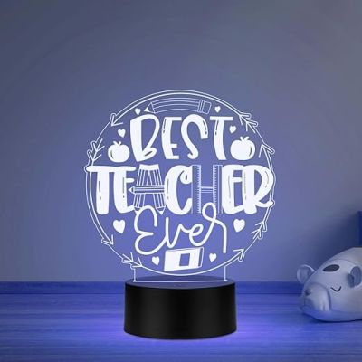 Best Teacher Ever Ever Engraved Acrylic Night Lamp Birthday Gift for Teachers by Students  Teachers Day Gift  Thankyou Gift for Madam & Sir  Multicolored Light