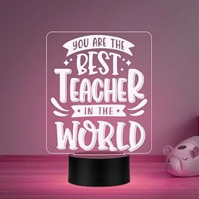 You are The Best Teacher in The World Engraved LED Desk Table Lamp Teacher Day Gift for Your Favorite Teacher  Memorable Gift for Teacher  Multicolored Light