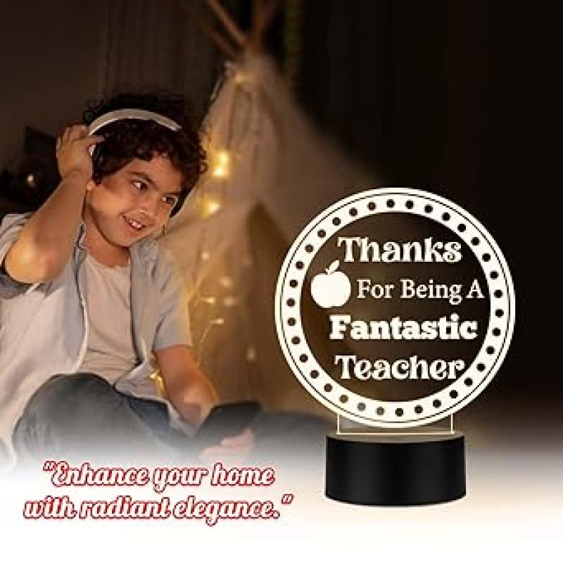 Thanks for Being A Fantastic Teacher Engraved Night Lamp with Warm White Light Teachers Day Gift for Your Favorite Teacher