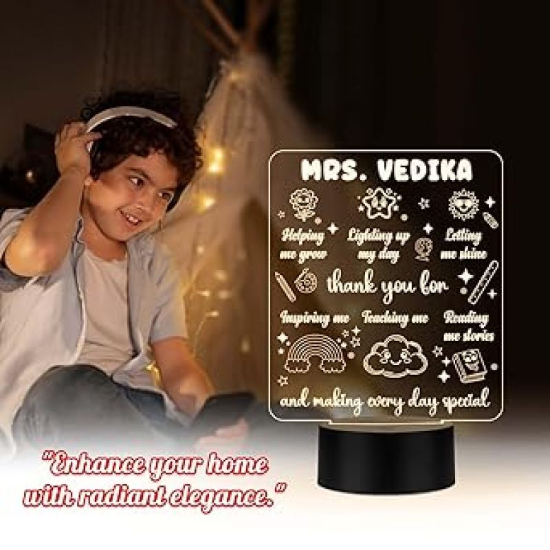 Personalized Name Acrylic Led Lamp Thankyou Gift for Teacher, Mom, Father, Sister, Brother Home & Office Desk Décor Table Lamp Warm White Light