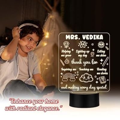 Personalized Name Acrylic Led Lamp Thankyou Gift for Teacher, Mom, Father, Sister, Brother Home & Office Desk Décor Table Lamp Warm White Light