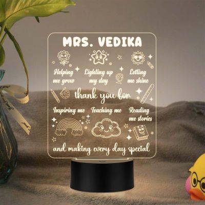 Personalized Name Acrylic Led Lamp Thankyou Gift for Teacher, Mom, Father, Sister, Brother Home & Office Desk Décor Table Lamp Warm White Light