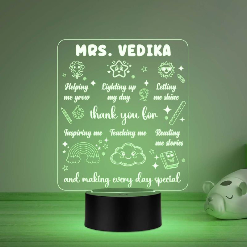 Personalized Name Acrylic Led Lamp Thankyou Gift for Teacher, Mom, Father, Sister, Brother Home & Office Desk Décor Table Lamp Multicolored Light