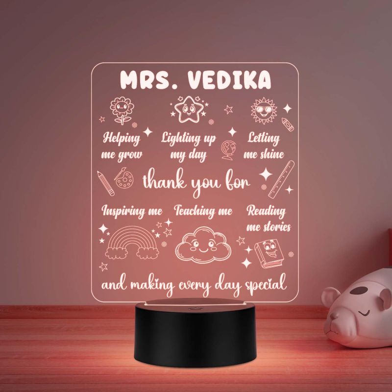 Personalized Name Acrylic Led Lamp Thankyou Gift for Teacher, Mom, Father, Sister, Brother Home & Office Desk Décor Table Lamp Multicolored Light