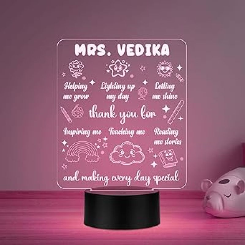 Personalized Name Acrylic Led Lamp Thankyou Gift for Teacher, Mom, Father, Sister, Brother Home & Office Desk Décor Table Lamp Multicolored Light