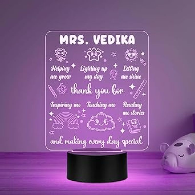 Personalized Name Acrylic Led Lamp Thankyou Gift for Teacher, Mom, Father, Sister, Brother Home & Office Desk Décor Table Lamp Multicolored Light