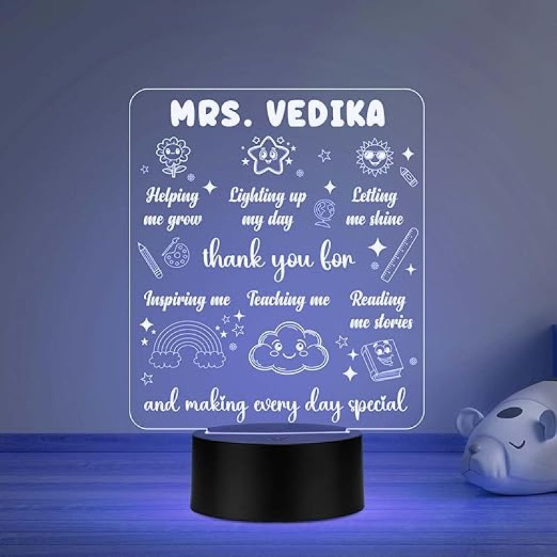 Personalized Name Acrylic Led Lamp Thankyou Gift for Teacher, Mom, Father, Sister, Brother Home & Office Desk Décor Table Lamp Multicolored Light