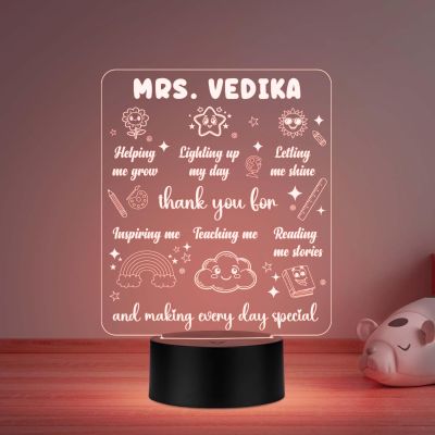 Personalized Name Acrylic Led Lamp Thankyou Gift for Teacher, Mom, Father, Sister, Brother Home & Office Desk Décor Table Lamp Multicolored Light