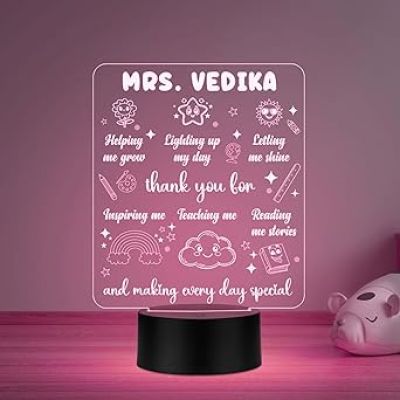 Personalized Name Acrylic Led Lamp Thankyou Gift for Teacher, Mom, Father, Sister, Brother Home & Office Desk Décor Table Lamp Multicolored Light