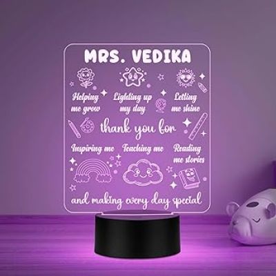 Personalized Name Acrylic Led Lamp Thankyou Gift for Teacher, Mom, Father, Sister, Brother Home & Office Desk Décor Table Lamp Multicolored Light