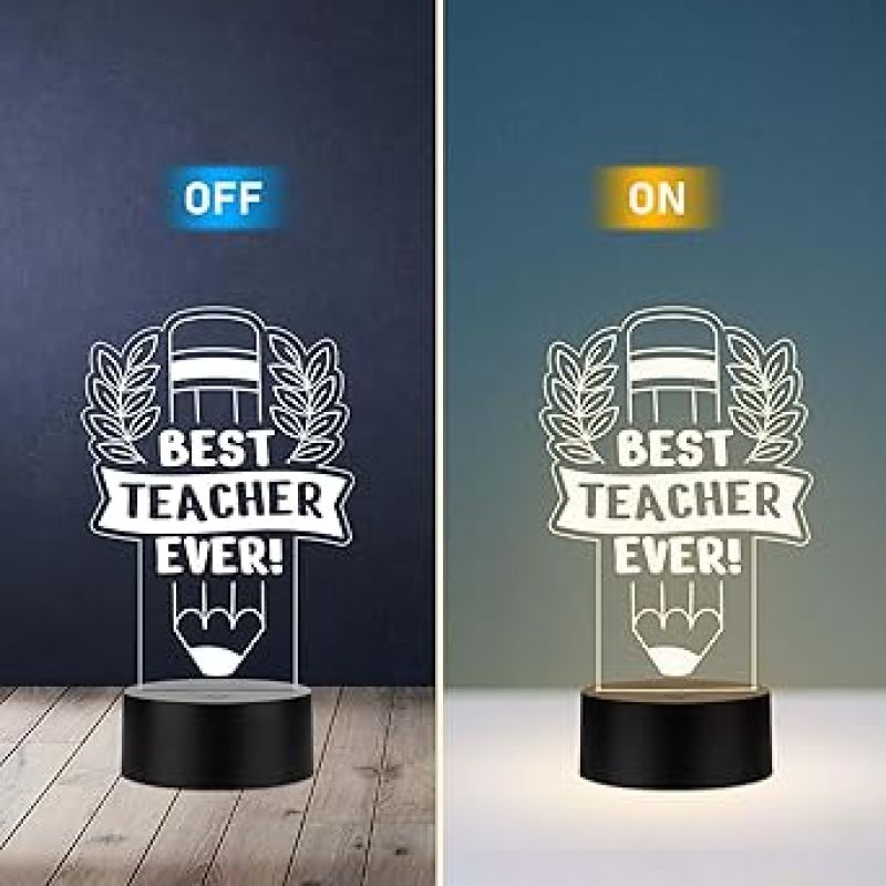 3D Illusion Best Teacher Ever Led Desk Table Lamp Teachers Day Gift Office & Home Decoration Light  Memorable Gift for Teacher Madam Sir Warm White Light