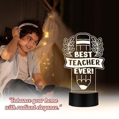 3D Illusion Best Teacher Ever Led Desk Table Lamp Teachers Day Gift Office & Home Decoration Light  Memorable Gift for Teacher Madam Sir Warm White Light