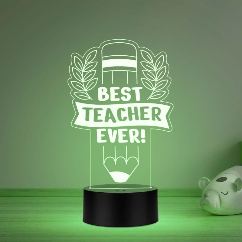 3D Illusion Best Teacher Ever Led Desk Table Lamp Teachers Day Gift Office & Home Decoration Light Memorable Gift for Teacher Madam Sir Multicolored Light