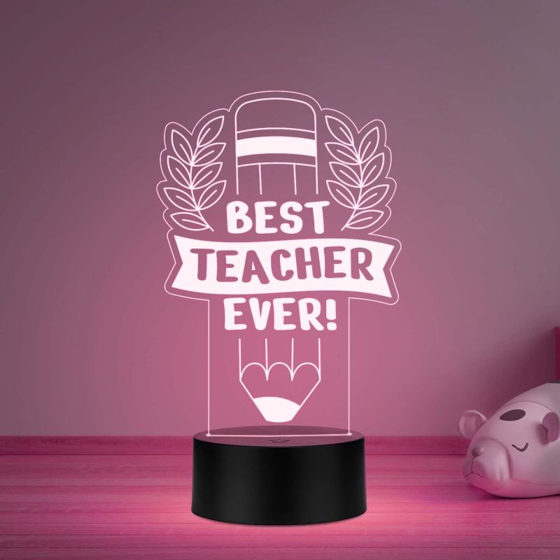 3D Illusion Best Teacher Ever Led Desk Table Lamp Teachers Day Gift Office & Home Decoration Light Memorable Gift for Teacher Madam Sir Multicolored Light