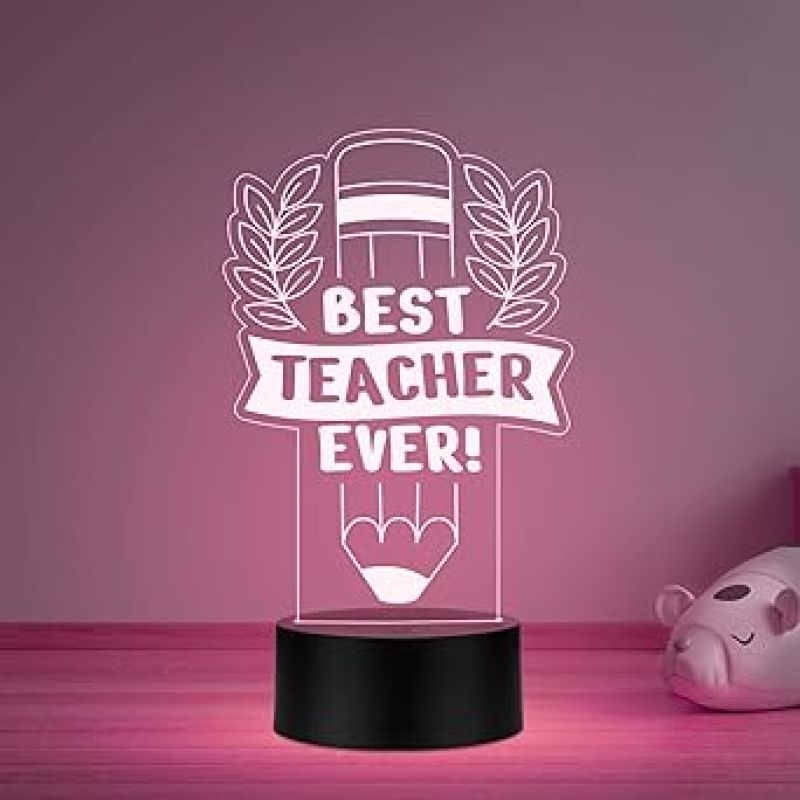 3D Illusion Best Teacher Ever Led Desk Table Lamp Teachers Day Gift Office & Home Decoration Light Memorable Gift for Teacher Madam Sir Multicolored Light