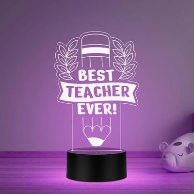 3D Illusion Best Teacher Ever Led Desk Table Lamp Teachers Day Gift Office & Home Decoration Light Memorable Gift for Teacher Madam Sir Multicolored Light