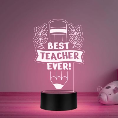 3D Illusion Best Teacher Ever Led Desk Table Lamp Teachers Day Gift Office & Home Decoration Light Memorable Gift for Teacher Madam Sir Multicolored Light