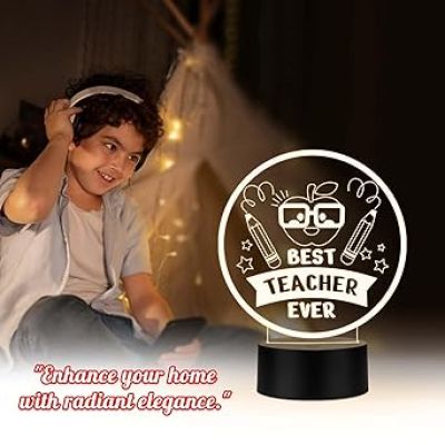 Best Teacher Ever LED Desk Table Lamp with Warm White Light Memorable Gift for Teacher Birthday Gift for Teachers  Teachers Day Gift