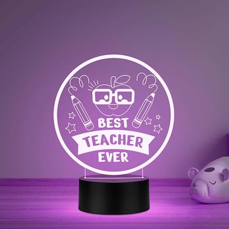 Best Teacher Ever LED Desk Table Lamp with Automatic Color Changing Light Memorable Gift for Teacher  Birthday Gift for Teachers Teachers Day Gift